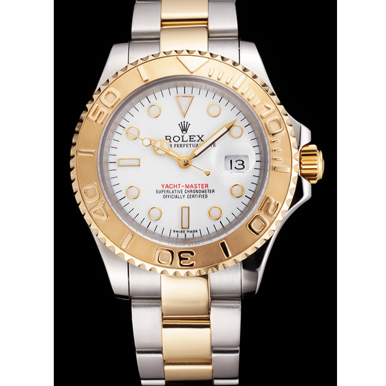 Best AAA Replica Sites Two Bezel White Bracelet Yacht-Master Steel Tone Gold Case Swiss Stainless Rolex Dial 0522